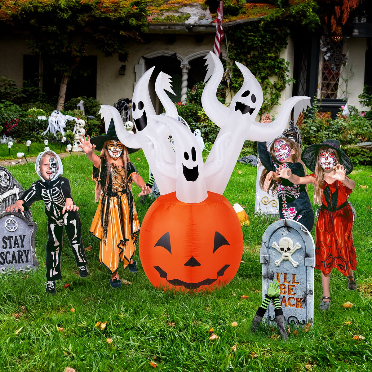 Witchwood™ Halloween Ghost and Pumpkin Outdoor Halloween Inflatables for Patio Garden Decor