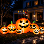 Witchwood™ 8.1FT Halloween Inflatable Pumpkin Stack, 7 Glitter Pumpkins with Black Cat and LED Lights, Outdoor Yard & Garden Decor