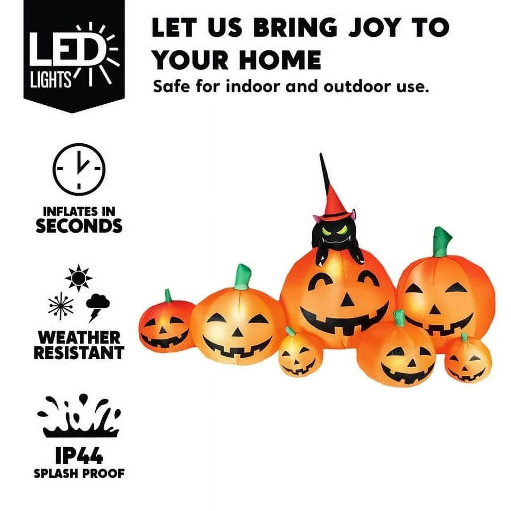 Witchwood™ 7 ft Halloween Inflatable Long Pumpkin with Witch's Cat Decorations Inflatables with Build-in LEDs,Halloween Decor Outdoor Blow Up Yard Decorations