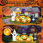 Witchwood™ 8FT Long Halloween Inflatable Pumpkin with Ghost and Black Cat,Outdoor Halloween Decoration with LED Lights for Yard Lawn Garden Porch Party Decor