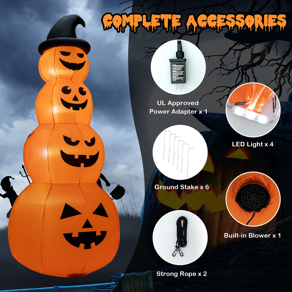 Witchwood™ Costway 8FT Halloween Inflatable Stacked Pumpkins Blow-up Holiday Decoration w/ LED Lights