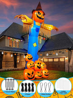 Witchwood™ 12.5 FT Halloween Inflatables with Music, Giant Pumpkin Scarecrow Inflatable with LED Light Blow Up Yard Decor with Scary Sound for Outdoor Garden Lawn Holiday Party Supplies