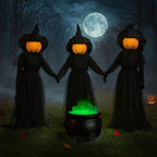 Witchwood™ Evergreen Set of 3 LED Lighted Halloween Witch Stakes, 4' Tall for Garden Lawn or Patio