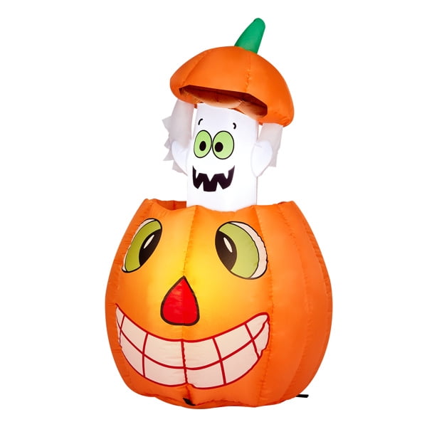 Witchwood™ 2.8FT Halloween Inflatable Animated Pumpkin Ghost, 2 White LED Lights, Weather-Resistant Polyester, for Small Spaces/Accent Decor
