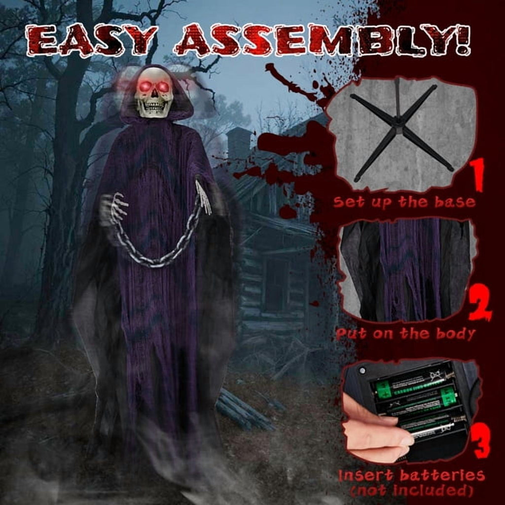 Witchwood™ 6ft Life-Size Halloween Animatronic Grim Reaper - Sound-Activated, 1-Minute Assembly for Yard/Haunted House/Party