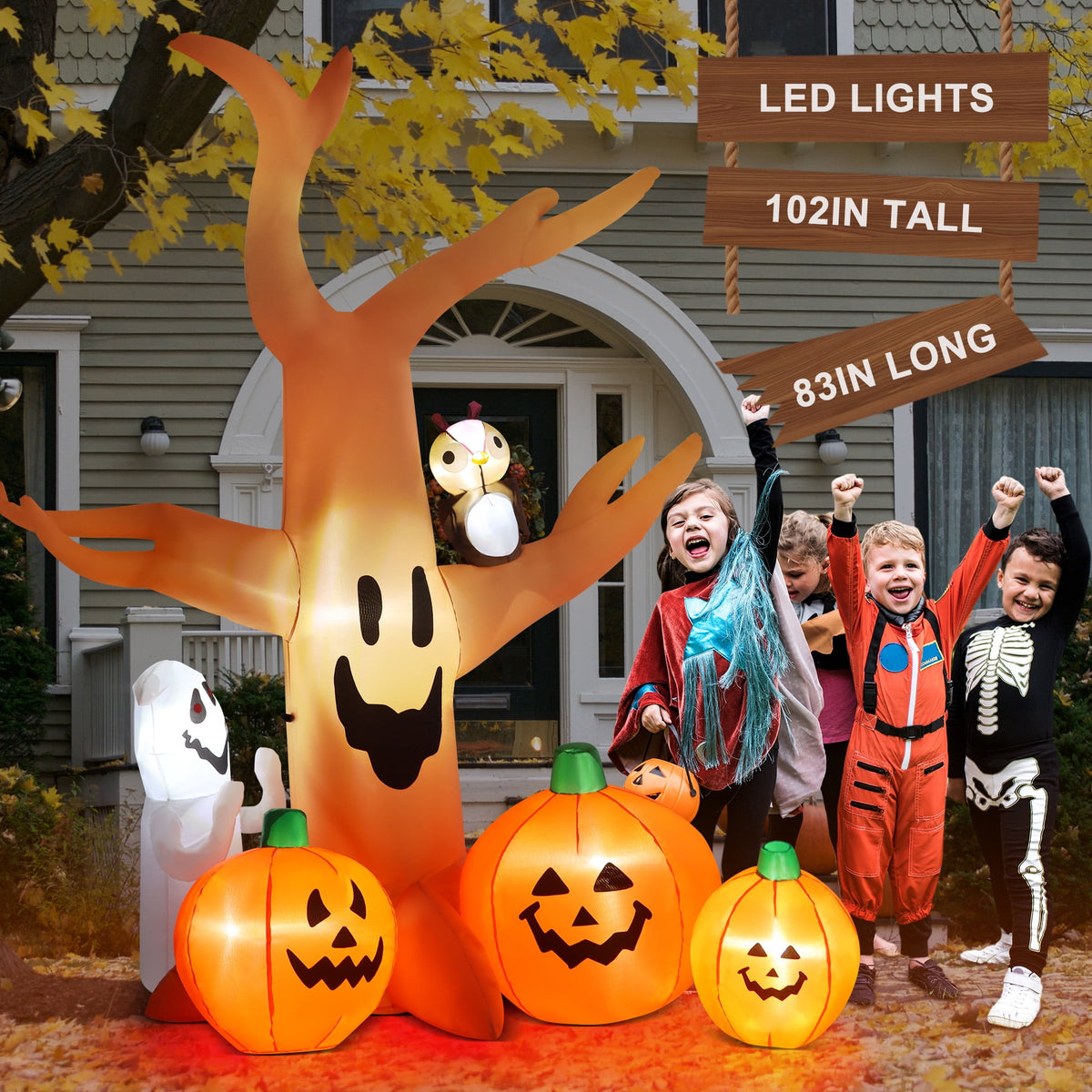 Witchwood™ 8FT Halloween Inflatables Dead Tree,Outdoor Halloween Decorations with Built-in LED Lights,Halloween Blow Up Yard Decorations with Pumpkin,Ghost,and Owl