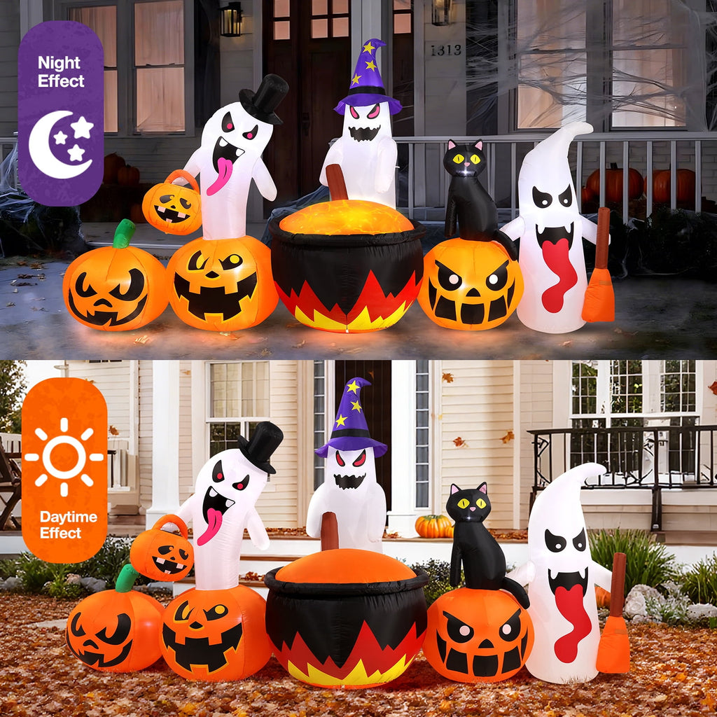 Witchwood™ 8.5FT Halloween Inflatables Pumpkin Ghost Family with Built-in LED Lights, Halloween Blow up Yard Decorations