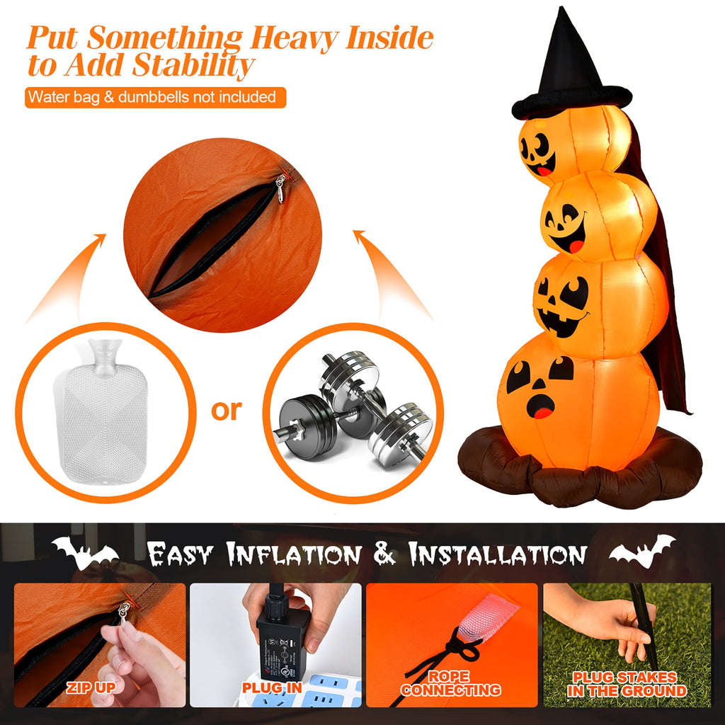 Witchwood™ Costway 6.8FT Halloween Inflatable Pumpkin Combo Blow up Pumpkins w/ Witch?s Hat
