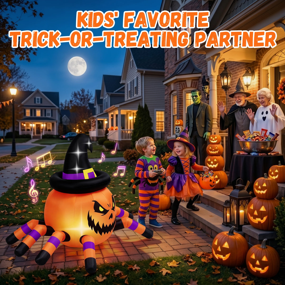 Witchwood™ (2 pack) 2.6ft Remote Control Halloween Inflatable with Music Lights,Pumpkin Spider Car Blow ups Rc Car,Indoor Outdoor Decorations