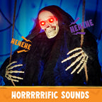 Witchwood™ 3 FT Halloween Hanging Swinging Skeleton,Light Up Creepy Grim Reaper with Black Hood Decorations for Halloween Hanging Decorations Indoor Outdoor Yard Home Decorations