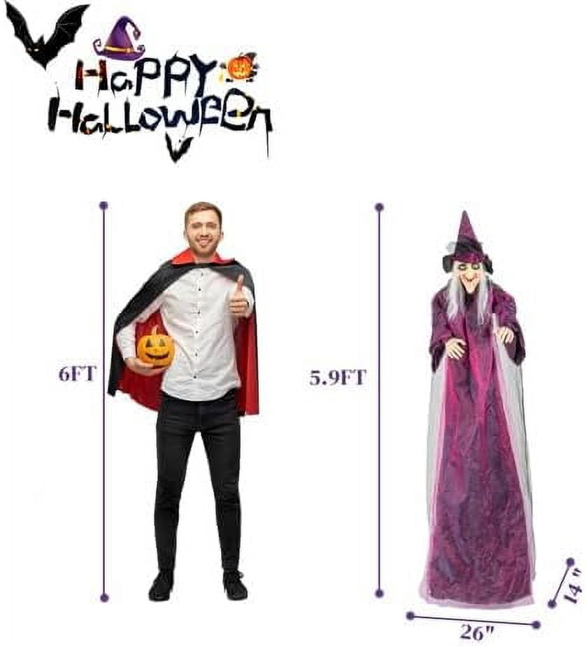 Witchwood™ VINGLI Life Size Animated Talking Witch Halloween Decorations Outside Animatronics Hanging Witch Decor with Spooky Voice Red Lighted Eyes for Outdoor Indoor Party Haunted House Garden 5.9FT
