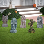 Witchwood™ 17" Halloween 5 Pack Tombstone Decorations, Foam RIP Graveyard Signs Cemetery Headstones Scary Outdoor Indoor Halloween Decor with 12 Metal Stakes for Easy Set Up, Waterproof for Garden Lawn