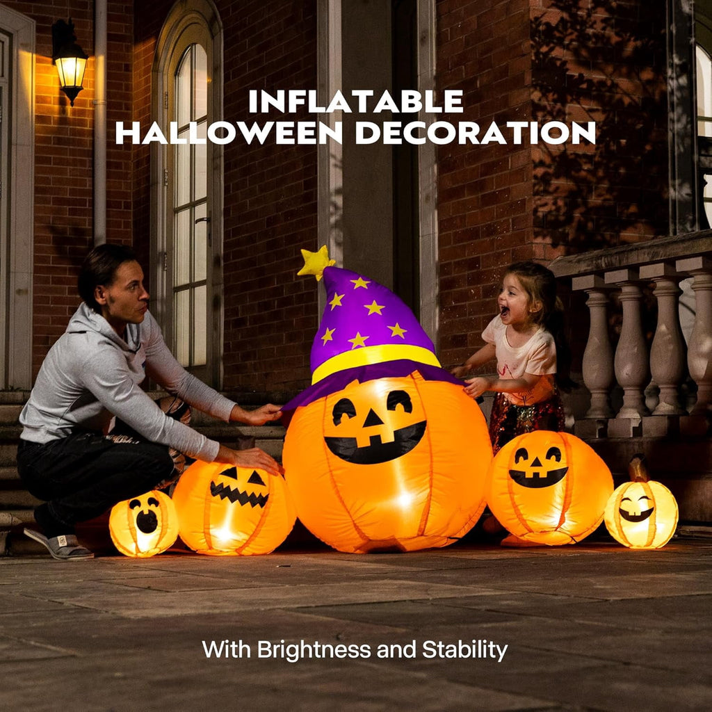 Witchwood™ SPECSTAR 6ft Long Halloween Inflatable LED Lighted Pumpkin Family Blow up Outdoor Lawn Yard Decoration