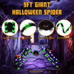 Witchwood™ Halloween Decorations Outdoor, 5Ft Giant Spider Light Up Spider, 2 Pack Scary Large Halloween Spider Decor for Home Party Favor Yard Decor