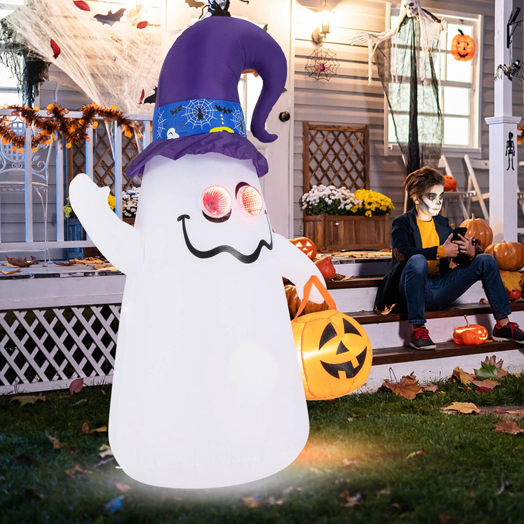 Witchwood™ Costway 6 Ft Halloween Inflatables Cute Ghost with Jack-O-Lantern & Witch Hat