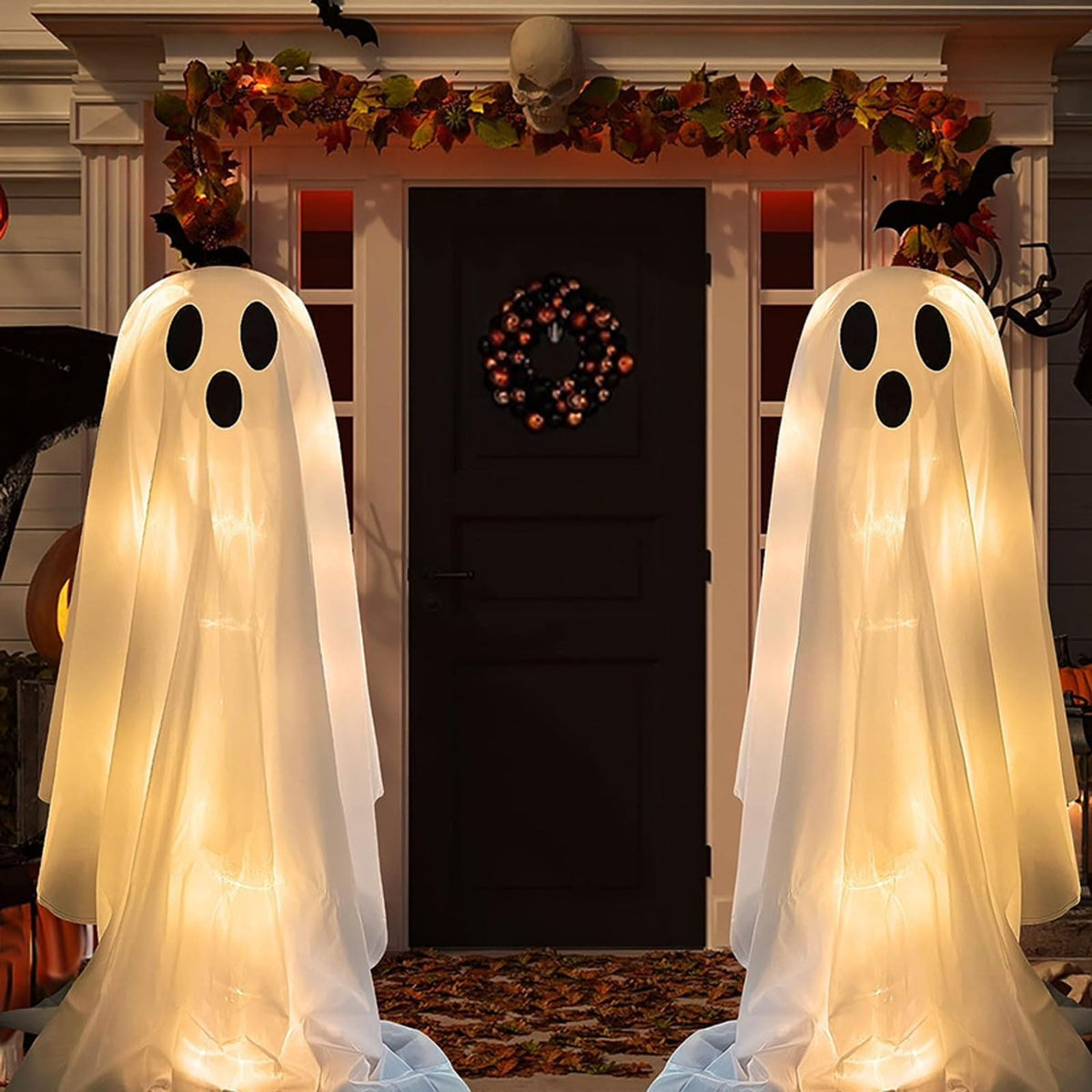 Witchwood™ Halloween Ghost Decorations 8ft Tall Glowing White Fabric Ghost with Light Stand for Front Porch Yard Indoor Outdoor Spooky Party Decor