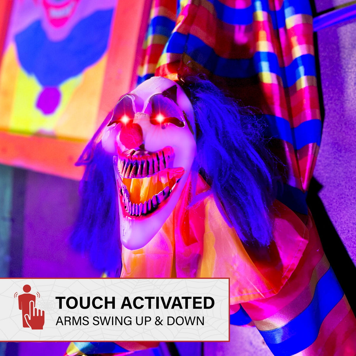 Witchwood™ 47 in Animatronic Hanging Upside Down Clown with Lights and Sound, Halloween Decoration, HHCLOWN-39HLSA