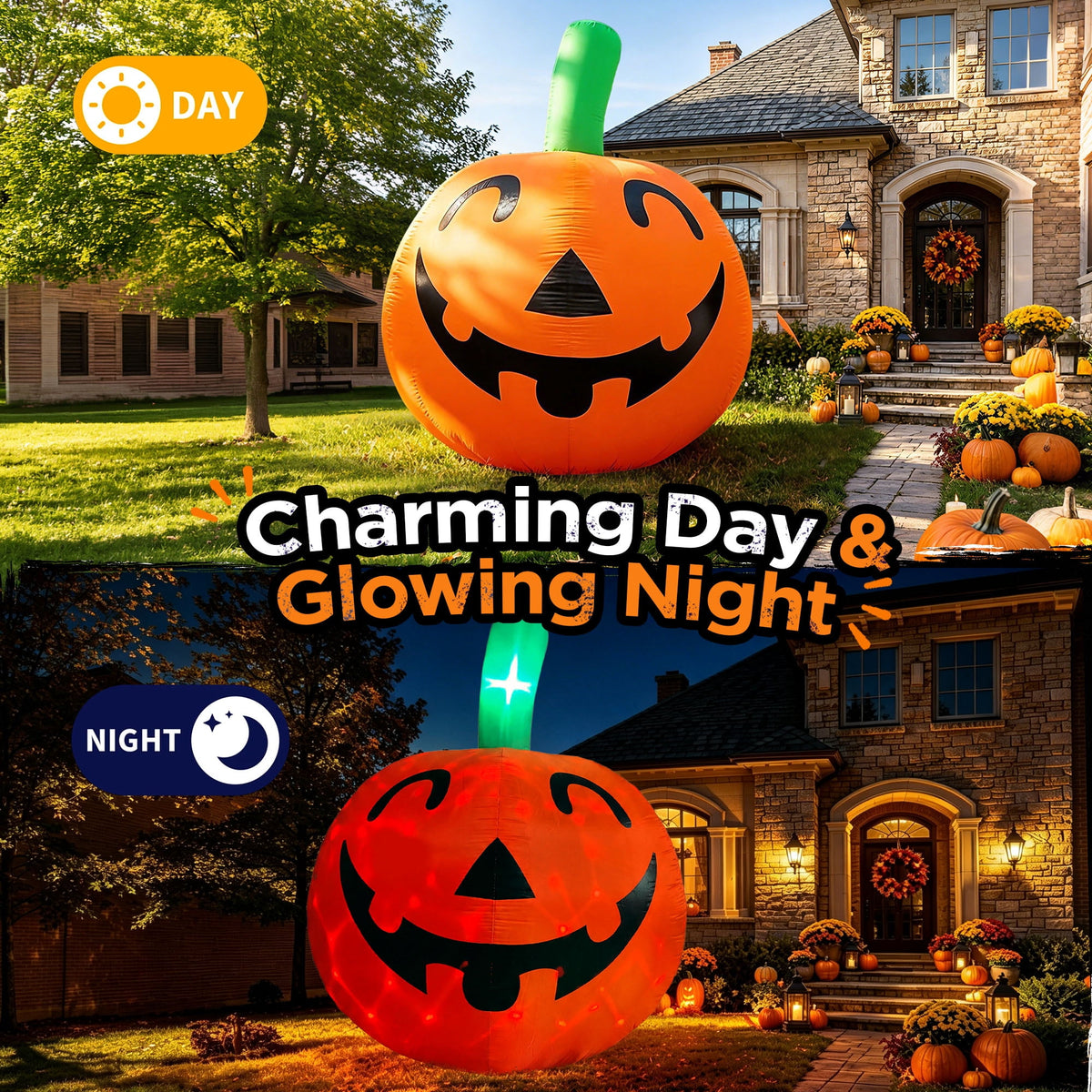 Witchwood™ 10ft Halloween Inflatable Pumpkin Decoration with Built-in LED Lights, Outdoor Yard Blow up for Halloween Party, Yard, Garden, Lawn