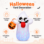 Witchwood™ 5FT Halloween Inflatable Ghost Holding Pumpkin Lantern, Light-Up Blow Up Outdoor Yard Decoration with RGB LED Lights