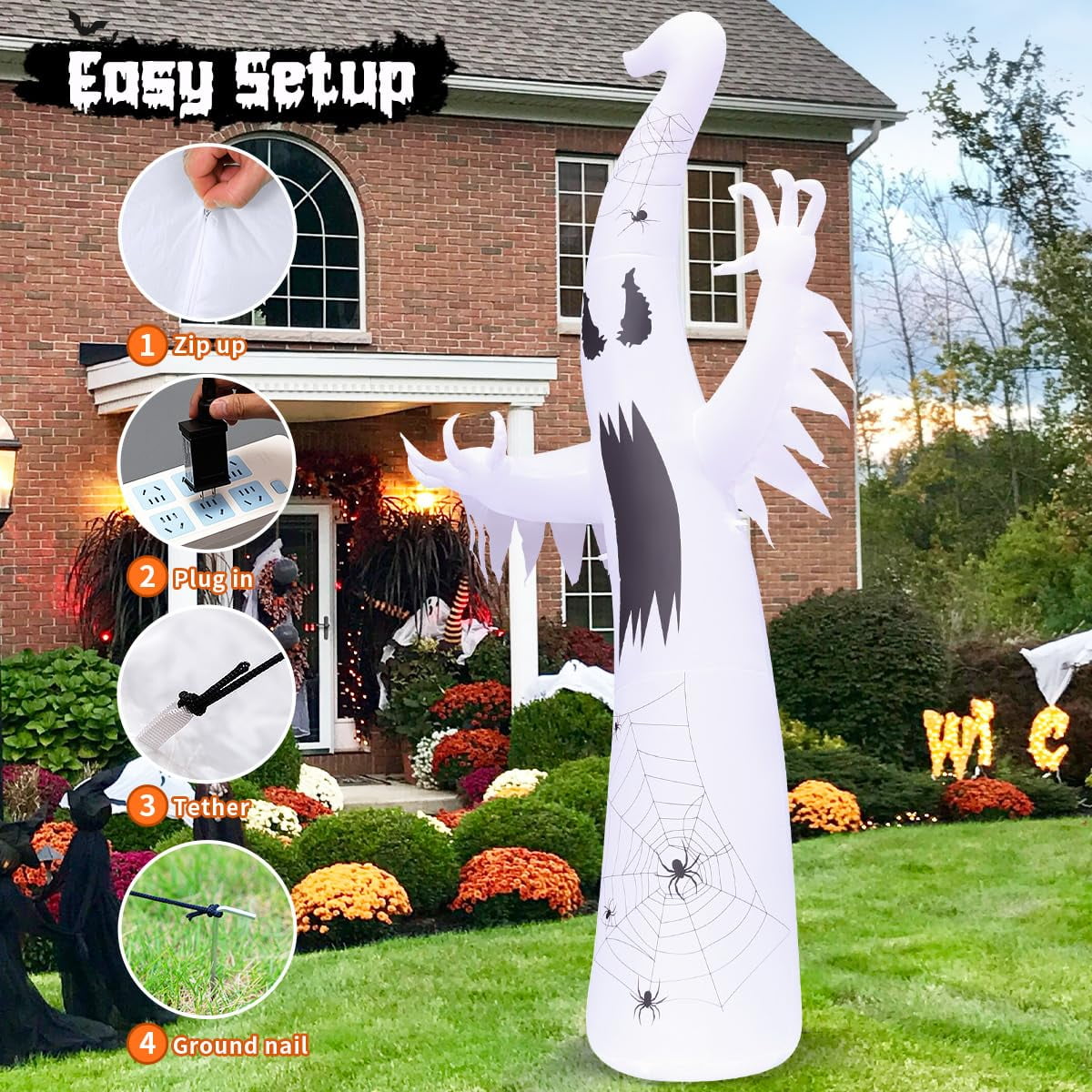 Witchwood™ Halloween Inflatable 11.8 FT Inflatable Halloween Ghost, Inflatable Halloween Ghost Scary Blow Up Ghost with LED Lights, Outdoor Halloween Decorations Clearance for Halloween/Holiday/Party