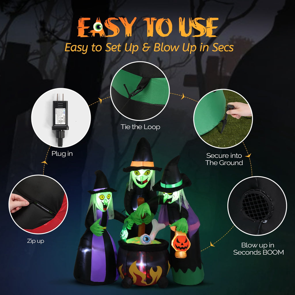 Witchwood™ 6' Halloween Inflatables Outdoor Halloween Witches Decoration Blow up Witches