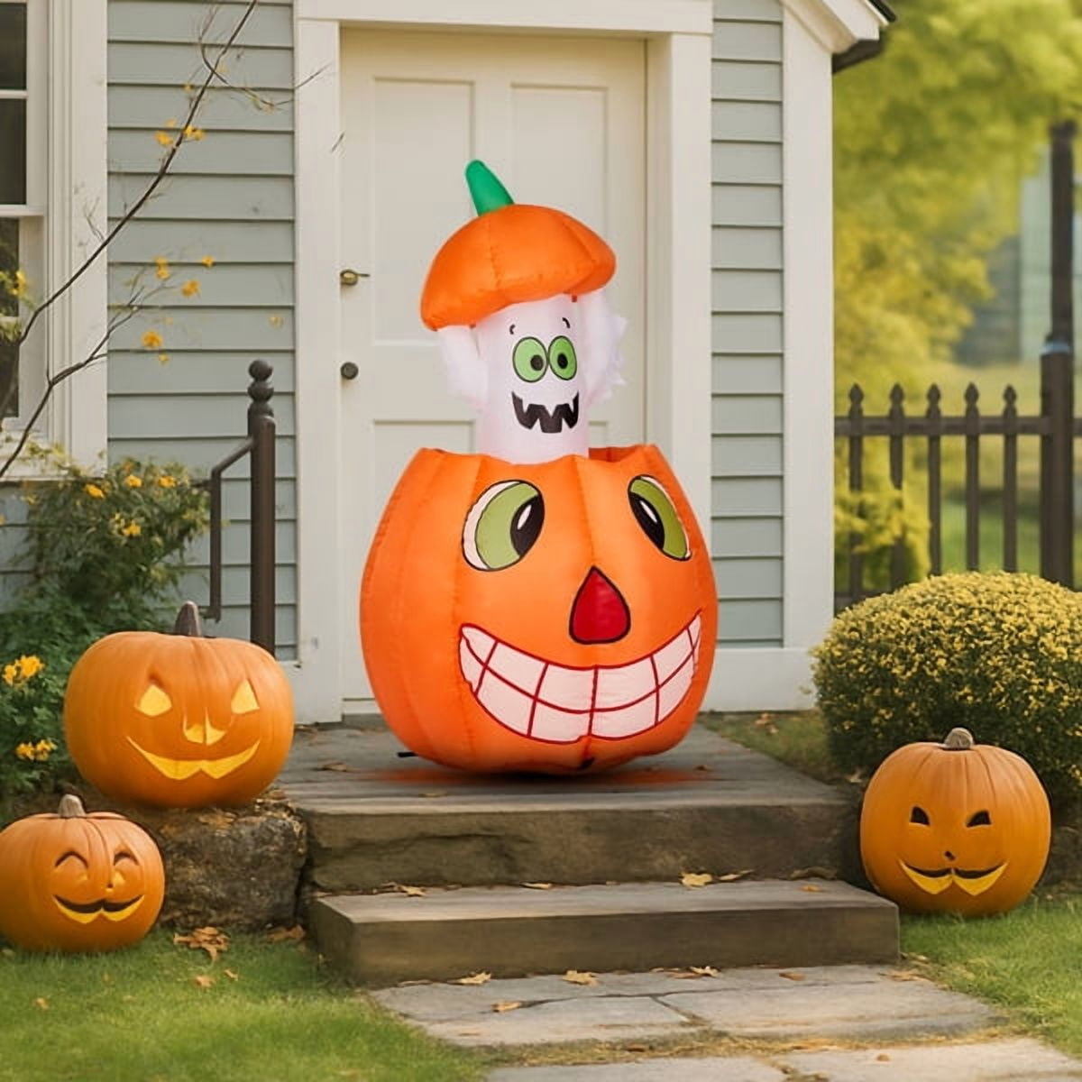 Witchwood™ 2.8FT Halloween Inflatable Animated Pumpkin Ghost, 2 White LED Lights, Weather-Resistant Polyester, for Small Spaces/Accent Decor