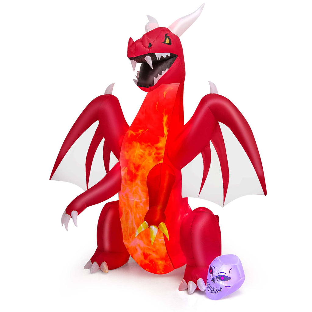 Witchwood™ Costway 8 FT Halloween Inflatable Red Dragon with Wings & Skull Holiday Decoration Light