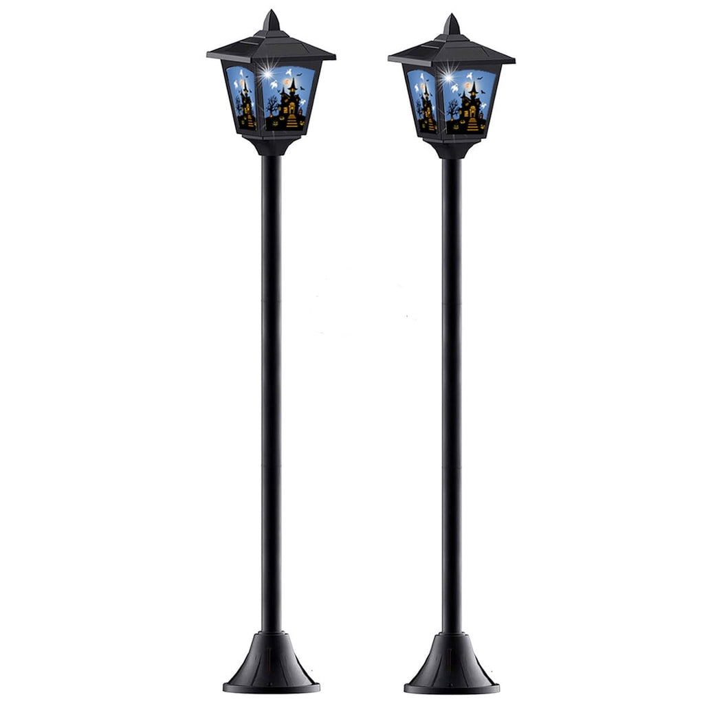 Witchwood™ 2-Pack Haunted House Solar Post Lights - Spooky Halloween Decoration with Eerie Glow, 40" Rust-Proof Stake, Auto On/Off for Outdoor Yard