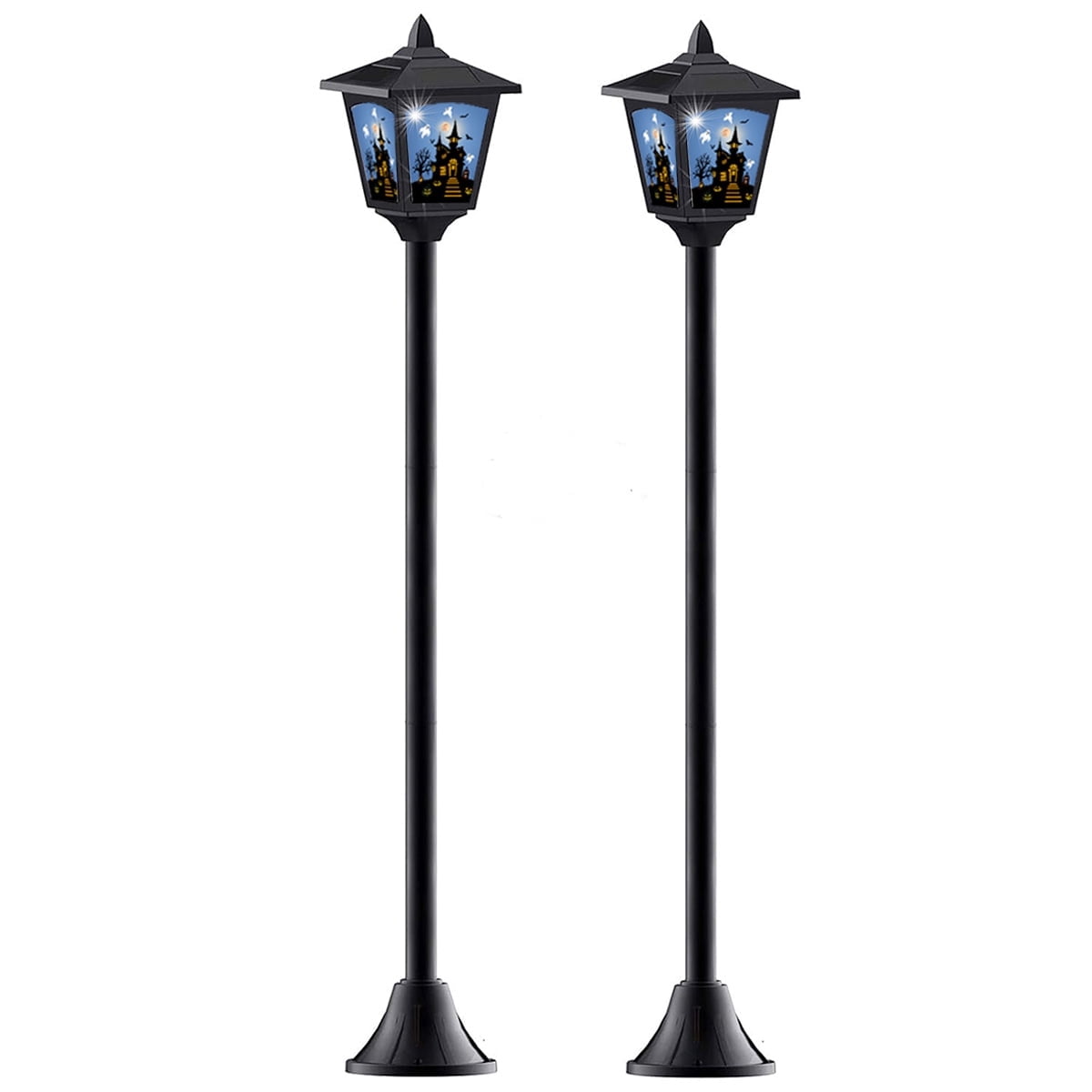 Witchwood™ 2-Pack Haunted House Solar Post Lights - Spooky Halloween Decoration with Eerie Glow, 40" Rust-Proof Stake, Auto On/Off for Outdoor Yard