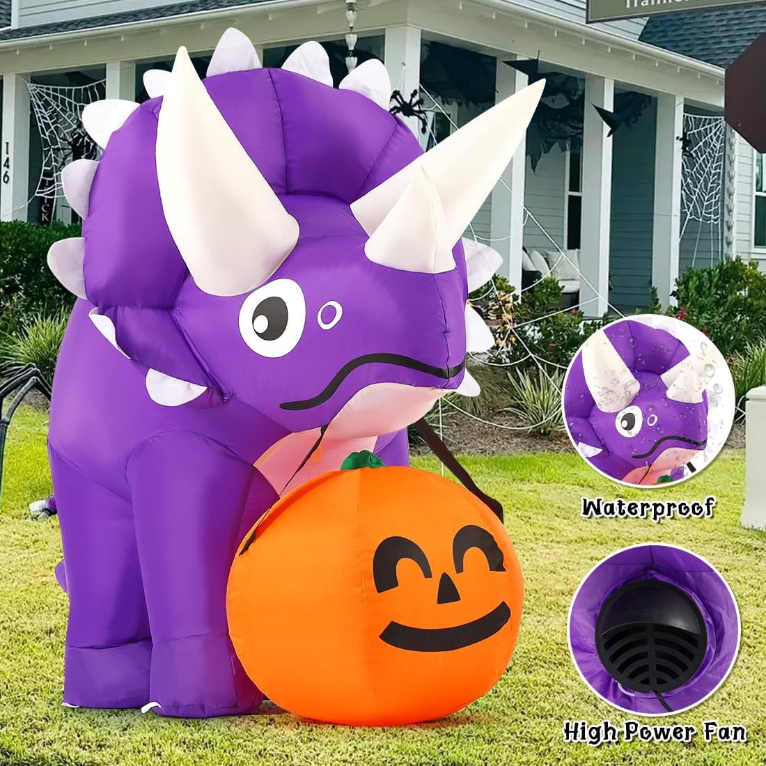 Witchwood™ Halloween Inflatable 5 FT Halloween Dinosaur Inflatable, Inflatable Halloween Dinosaur Halloween Dinosaur Decorations with LED Lights, Halloween Decorations Inflatables Clearance for Holiday