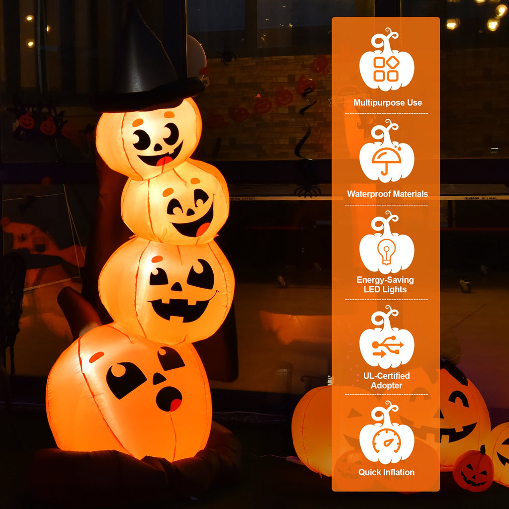 Witchwood™ Costway 6.8FT Halloween Inflatable Pumpkin Combo Blow up Pumpkins w/ Witch?s Hat