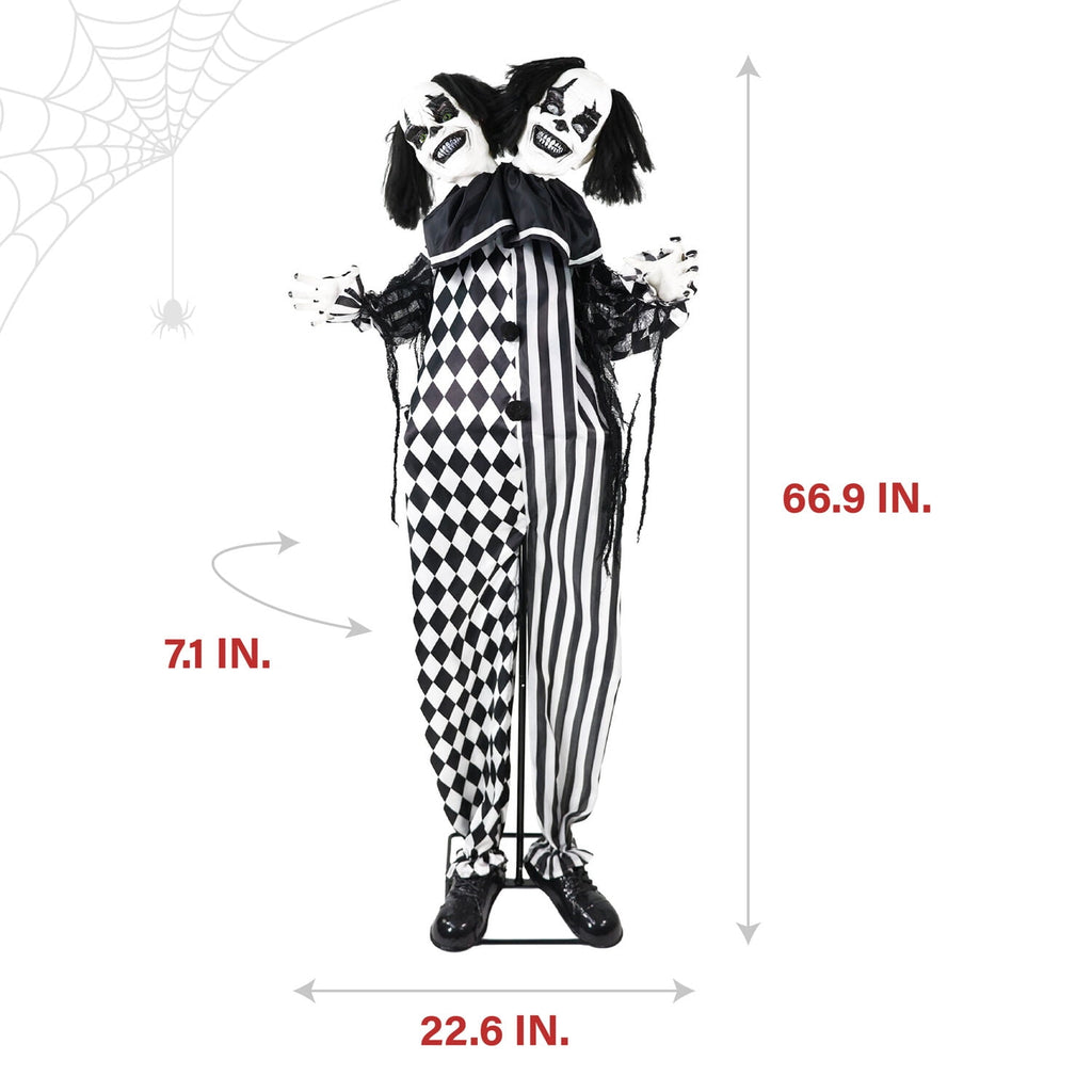 Witchwood™ Lifesize 5.5 ft Animatronic Two-Headed Clown with Lights and Sound, Indoor/Outdoor Halloween Decoration, HHCLOWN-37FLSA
