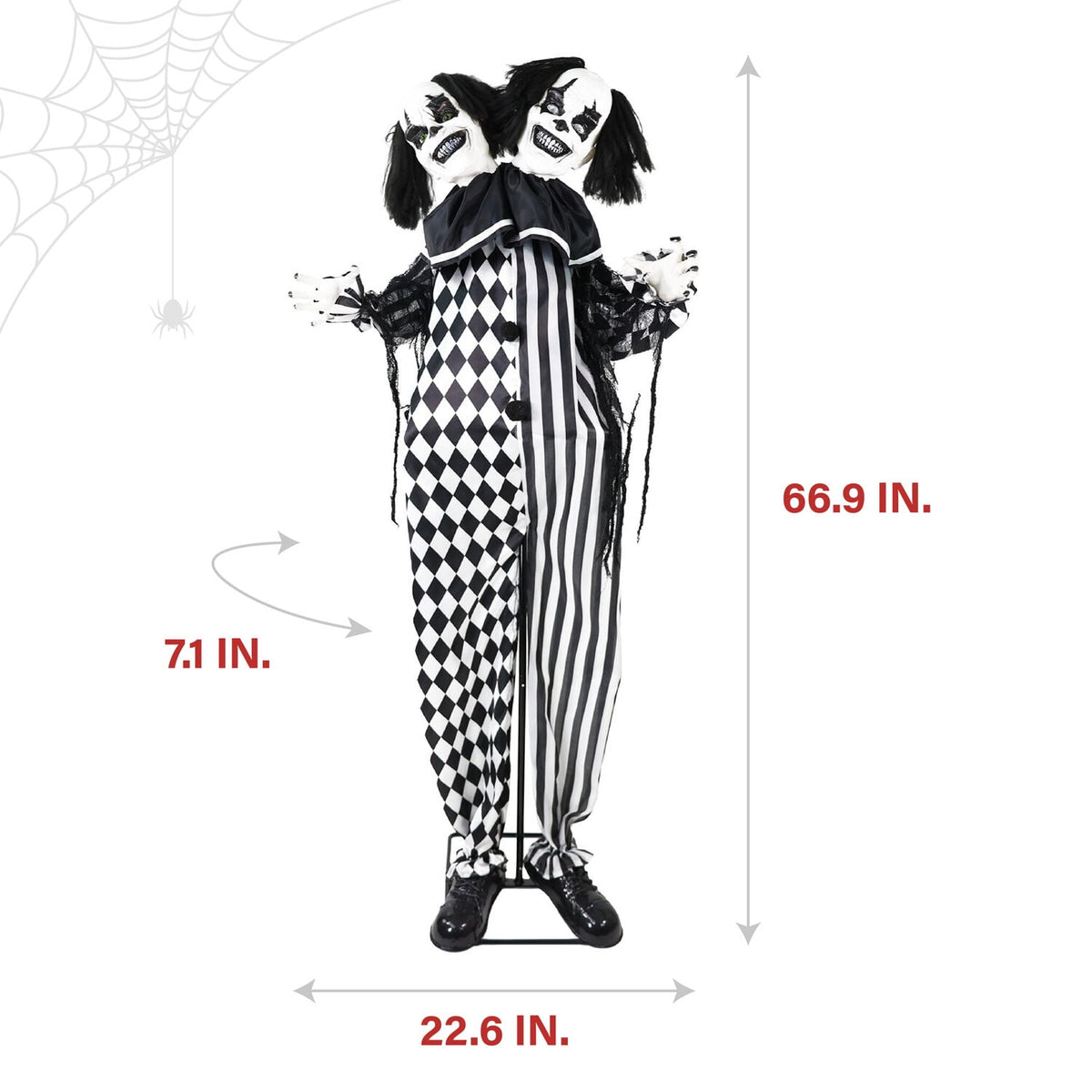 Witchwood™ Lifesize 5.5 ft Animatronic Two-Headed Clown with Lights and Sound, Indoor/Outdoor Halloween Decoration, HHCLOWN-37FLSA