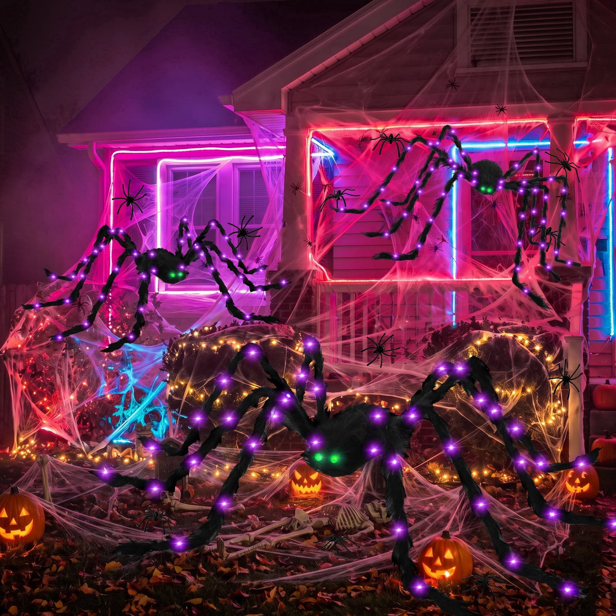 Witchwood™ Halloween Spider Decorations Set, 5FT and 2 Pack 4FT Lighted Giant Spider Decorations for Halloween Party Indoor Outdoor Yard Home Decor