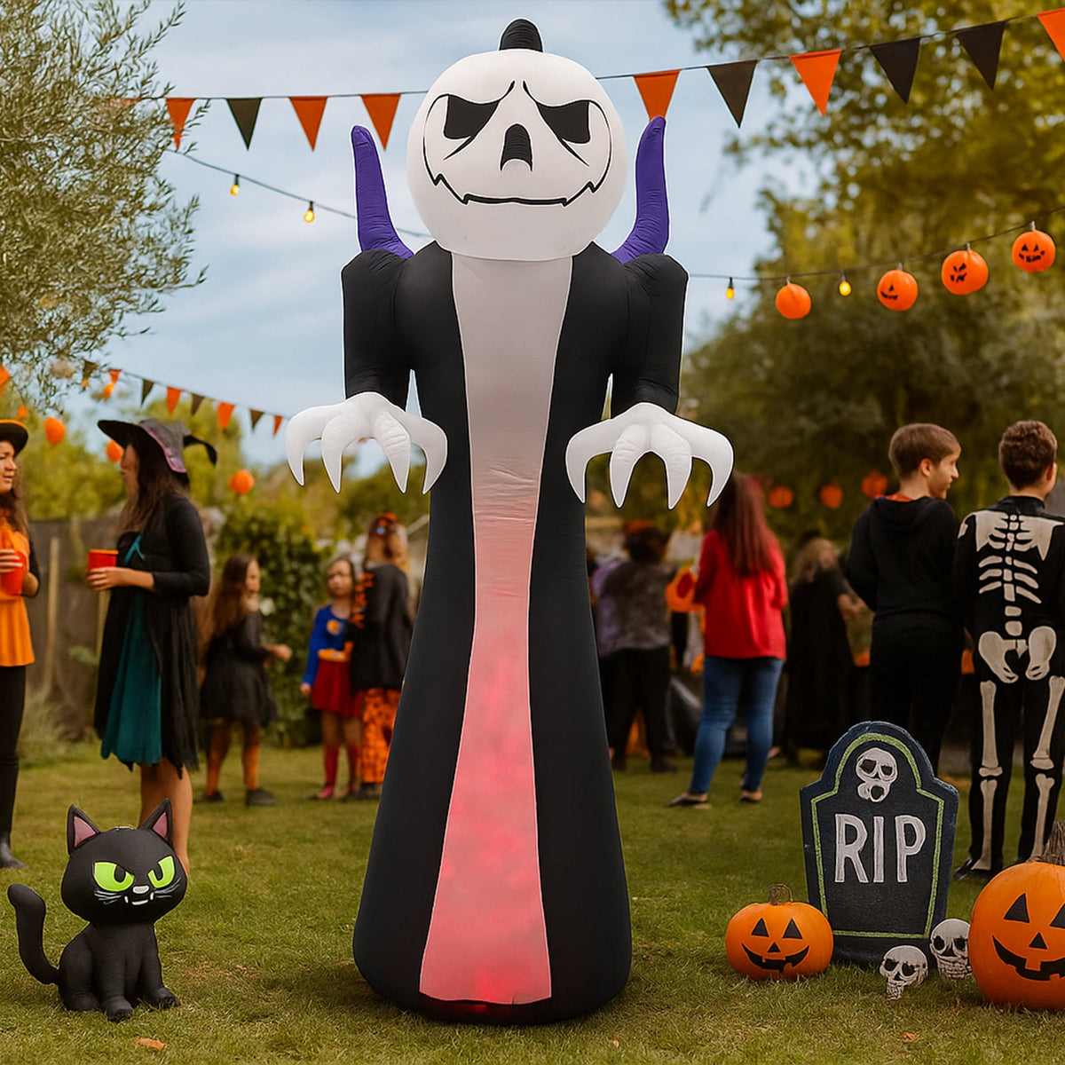Witchwood™ 12 FT Halloween Inflatables Ghost Outdoor Halloween Decoration w/ Pumpkins Head