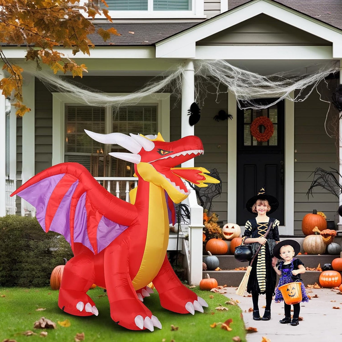 Witchwood™ VINGLI 6FT Tall Halloween Inflatables Outdoor Decorations, Blow Up Scary Fire-Breathing Dragon Halloween Yard Decorations, Built-in LED Lights Décor for Indoor Home Party Garden Lawn Store