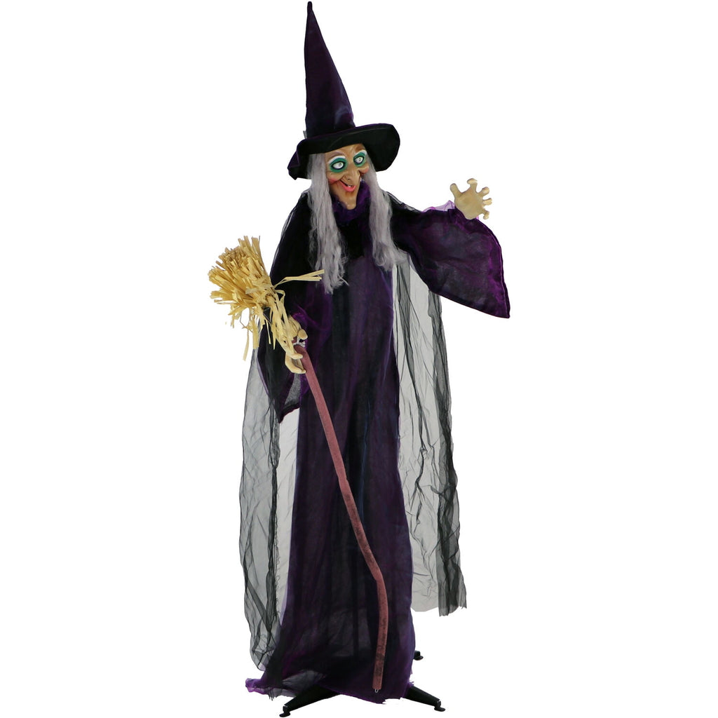 Witchwood™ Life-Size Animated Talking Witch w/ Broomstick, 6 ft Halloween Decoration, HHWITCH-5FLSA