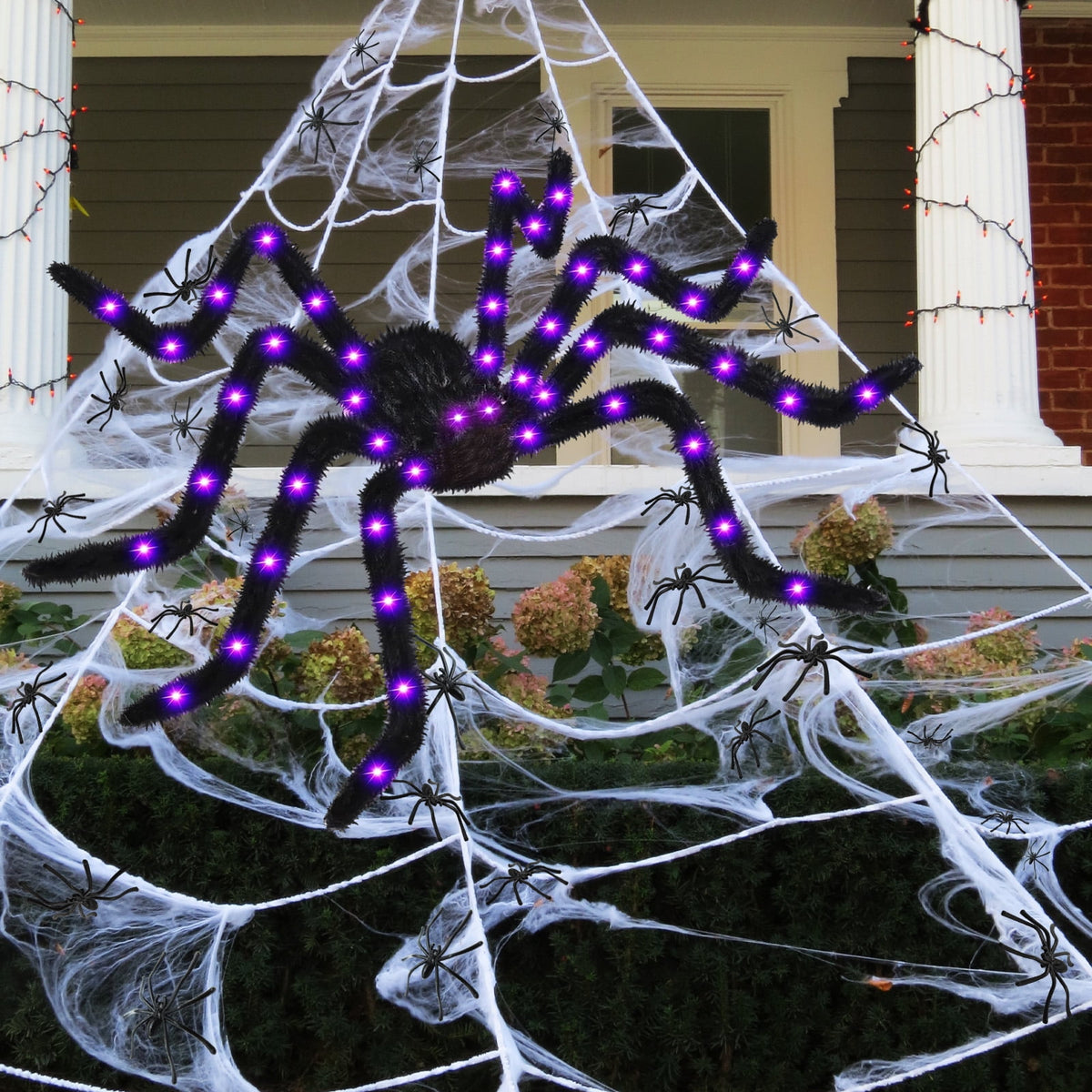 Witchwood™ Spider Webs Halloween Decorations Outdoor, 50" Light Up Giant Spider + 276" Triangular Spider Webs, Yard Outdoor Halloween Decor
