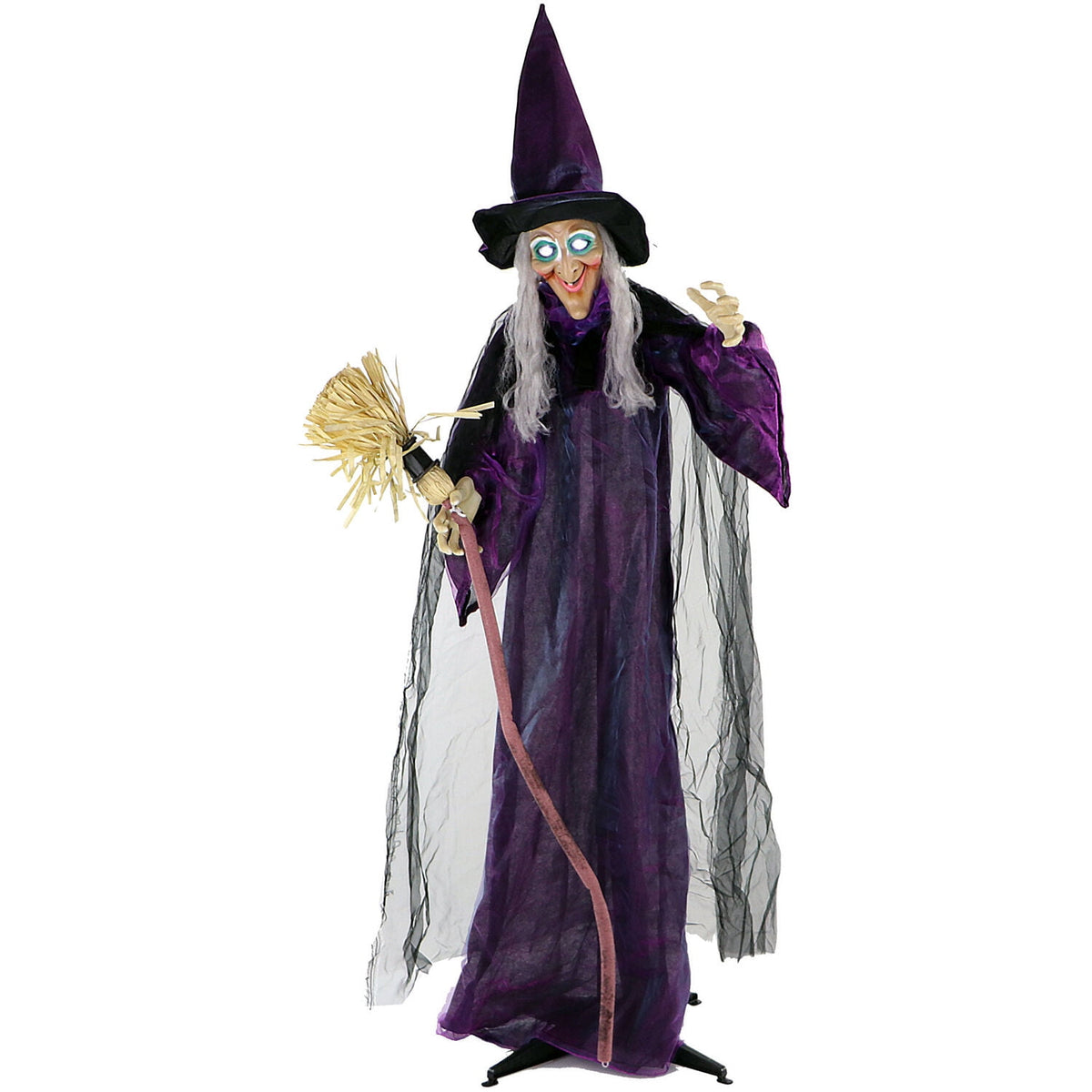 Witchwood™ Life-Size Animated Talking Witch w/ Broomstick, 6 ft Halloween Decoration, HHWITCH-5FLSA