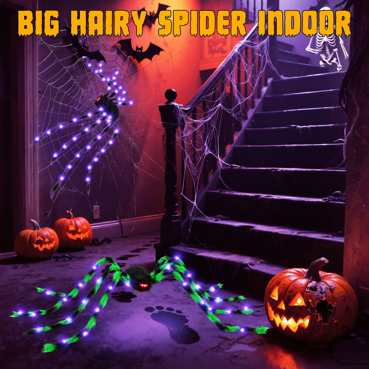 Witchwood™ Halloween Decorations Outdoor, 5Ft Giant Spider Light Up Spider, 2 Pack Scary Large Halloween Spider Decor for Home Party Favor Yard Decor