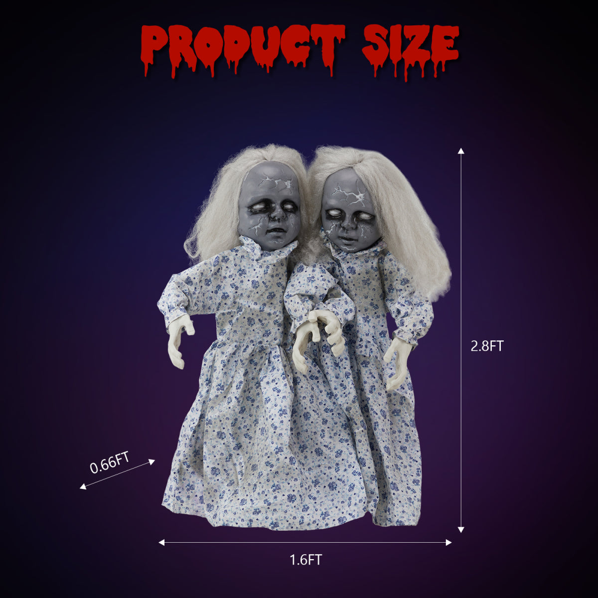 Witchwood™ 2.8ft Halloween Scary Yard Decorations, Twin Girls Halloween Standing Decoration, Animated Haunted House Halloween Party Prop Decoration, with Creepy Sounds, for Front Porch, Patio, Yard, Lawn, Garden