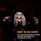 Witchwood™ 6ft Halloween Witch Decoration,Outdoor Scary Halloween Animatronic Hanging Witch with Light Up Eyes and Sound Decoration for Halloween Outdoor