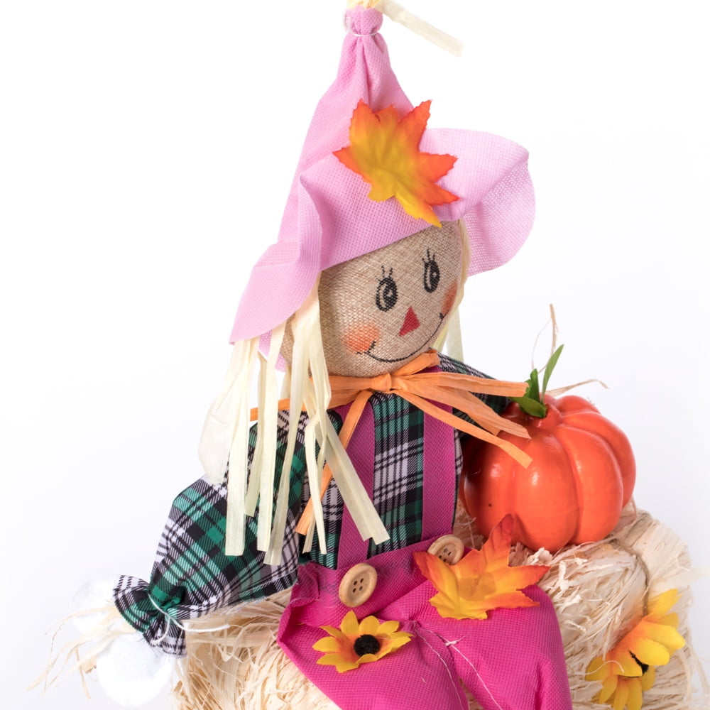 Witchwood™ Gardenised 18 Inch Sitting on Straw and Hay Bales Multicolor Trio Scarecrows for Halloween, Fall and All Time Season Garden Decor, Perfect to Add a Festive Touch to Your Lawn