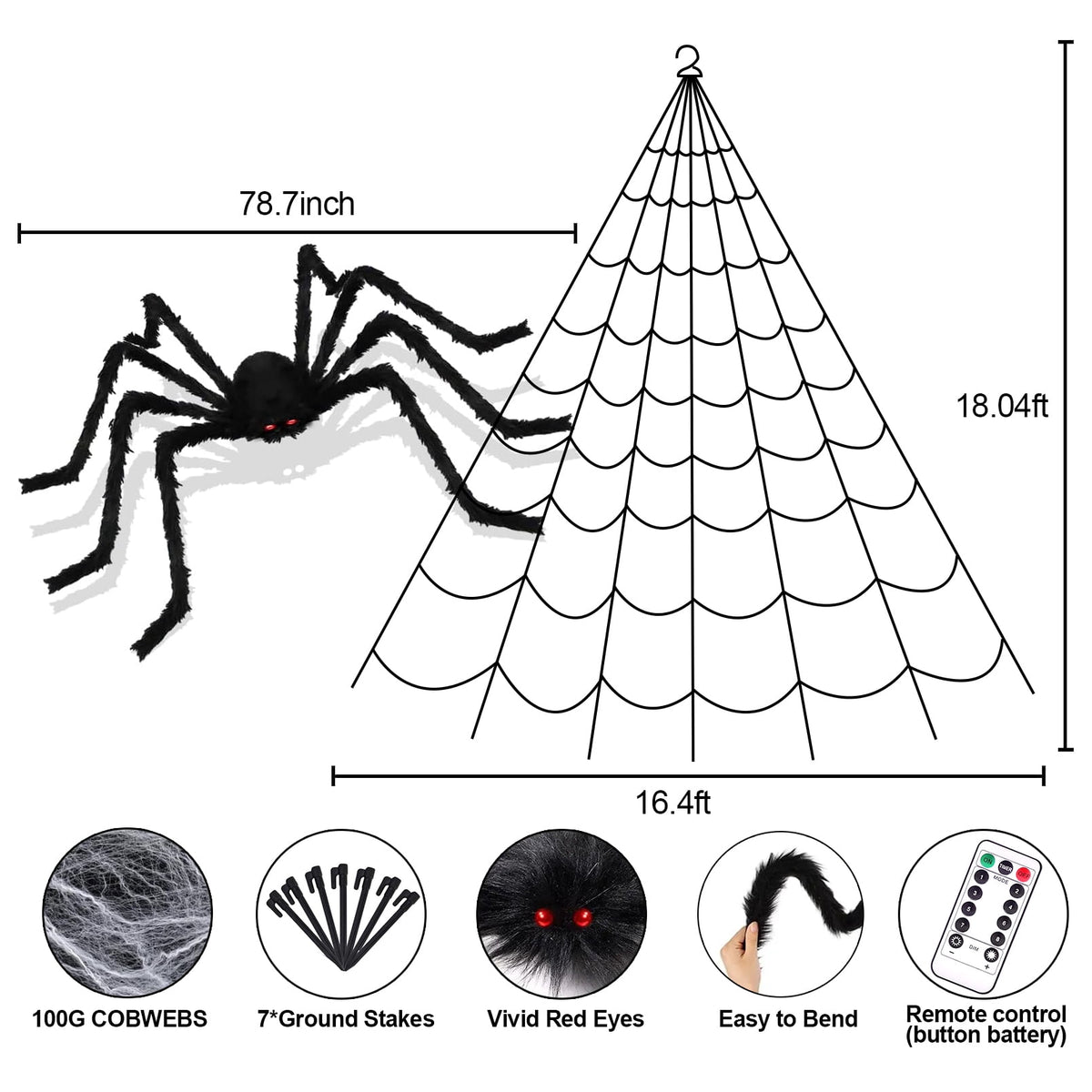 Witchwood™ Scidweet Halloween Decorations Outdoor, 350 LED Halloween Spider Web Lights with 79" Giant Spider for Home Garden Yard Decor