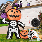 Witchwood™ Halloween Inflatables 6 FT Halloween Pumpkin Inflatable with Skull Body, Scary Blow Up Halloween Pumpkin Decoration with LED Lights, Outdoor Halloween Decorations Clearance for Holiday Party