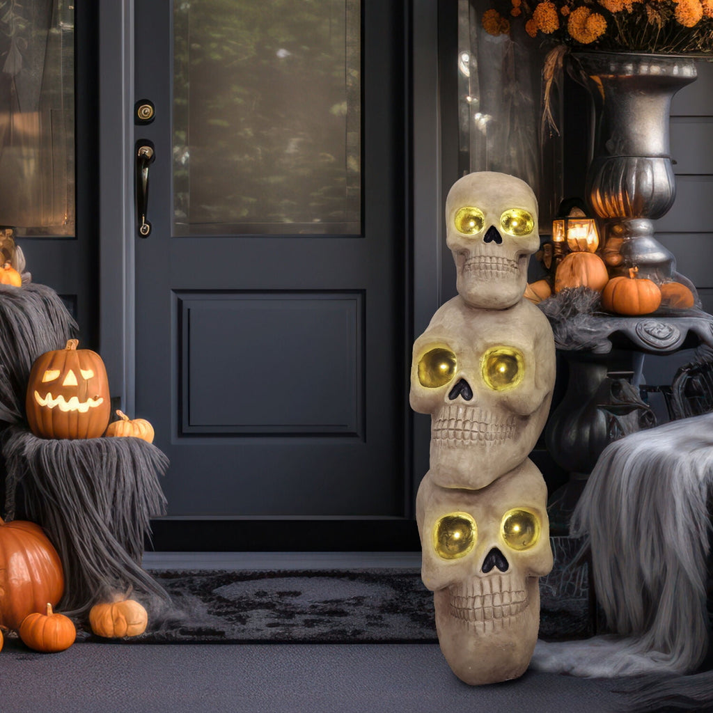Witchwood™ 37" Skull Stack Statue with LED Eyes, Halloween Decor, HHMG036-1SKL-NAT