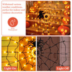Witchwood™ Halloween Spider Web Light LED and a 5in Spider, 3.28ft Spider Web Light Decorations 70 LED Lighted, Indoor Outdoor House Yard Garden Scary Halloween Window Light, Battery Operated, Purple