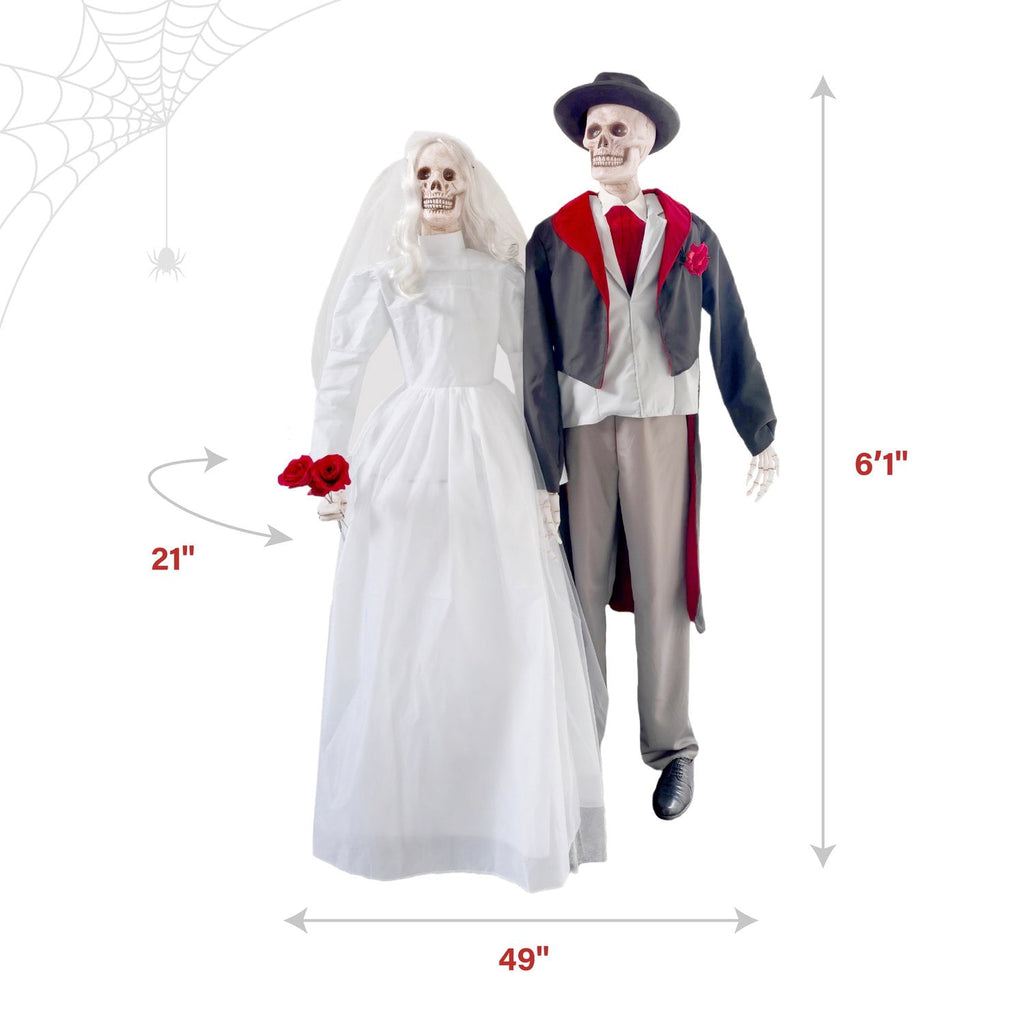 Witchwood™ Undead Bride & Groom Halloween Animatronics with Glowing Eyes, 6-Ft