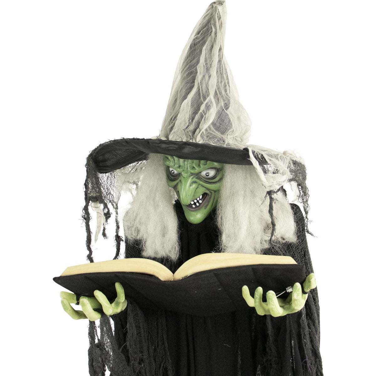 Witchwood™ 5.5 ft Poseable Witch with Spell Book, Lights and Sound, Indoor/Covered Outdoor Halloween Decoration, HHWITCH-9FLS