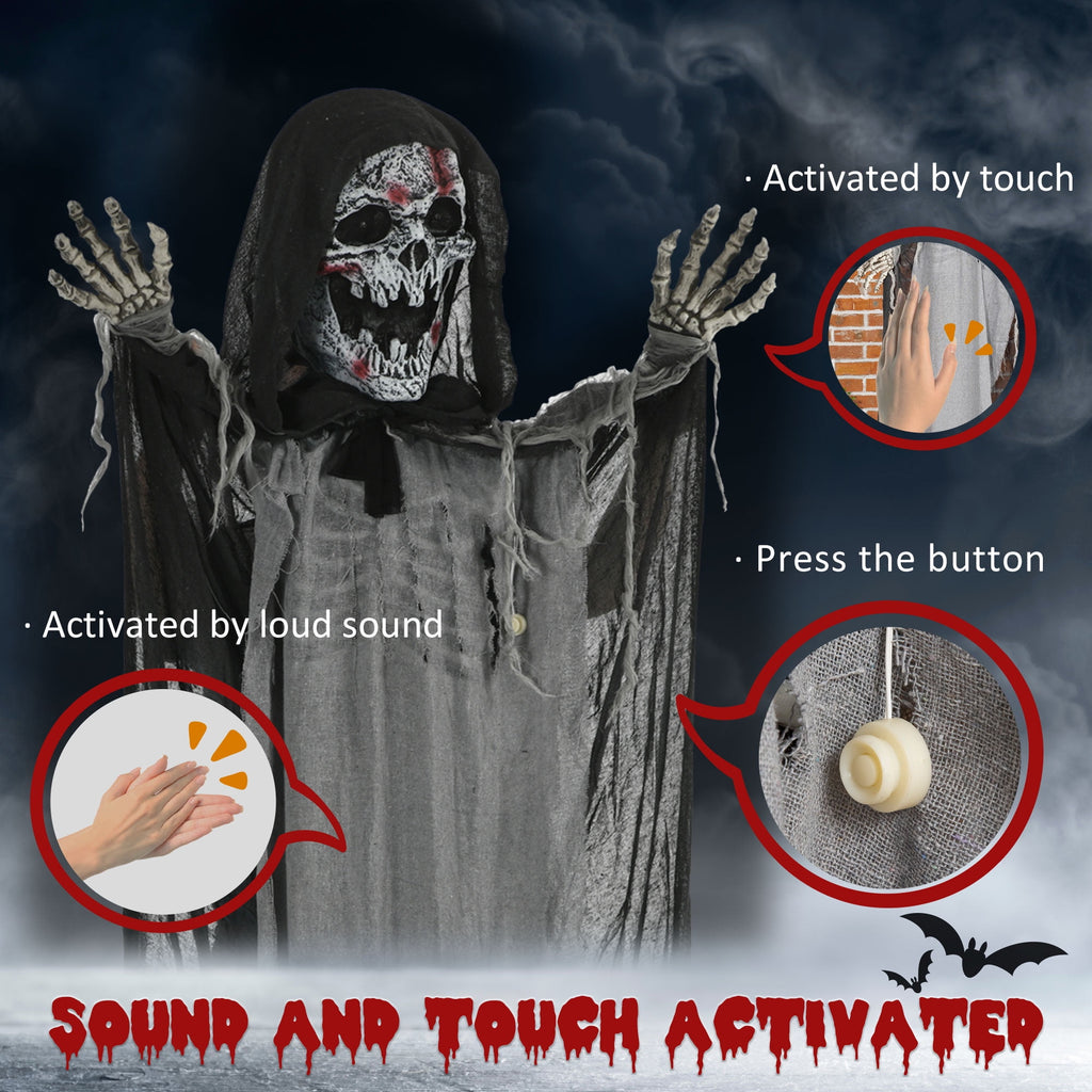 Witchwood™ Outsunny 74" Life Size Outdoor Halloween Decorations Skeleton Witch, Animated Prop Animatronic Decor with Sound and Motion Activated, Light Up Eyes and Chest, Howling and Chain Sound